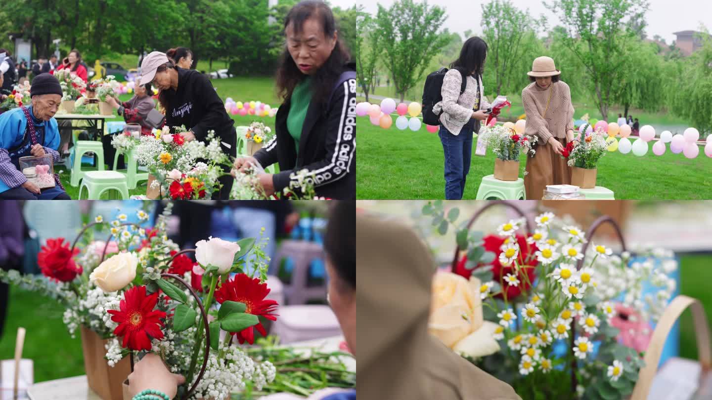 社区组织母亲节插花活动