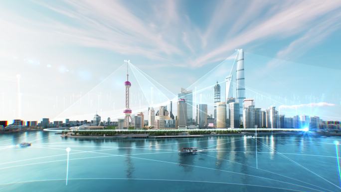 上海科技感城市上海地标连线