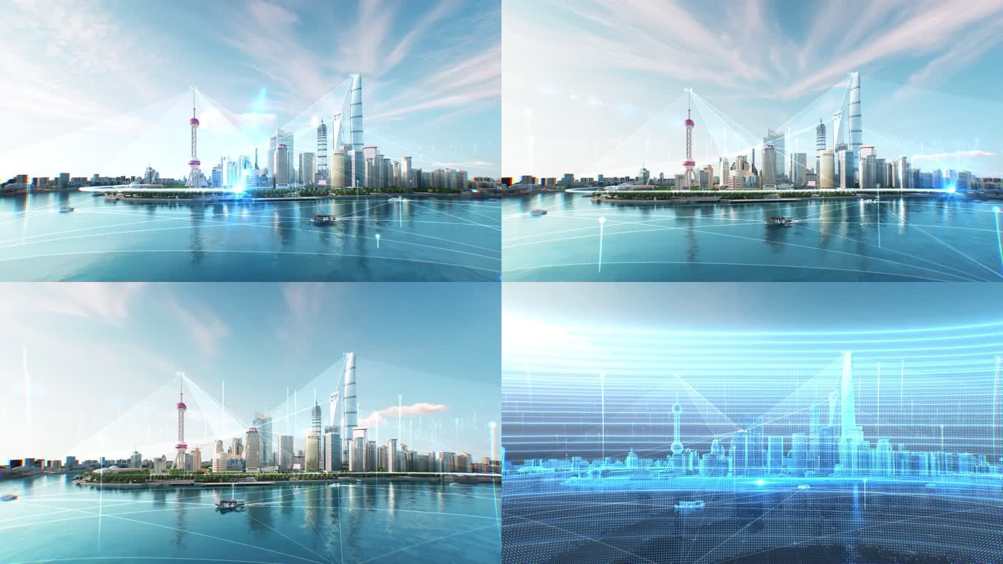 上海科技感城市上海地标连线