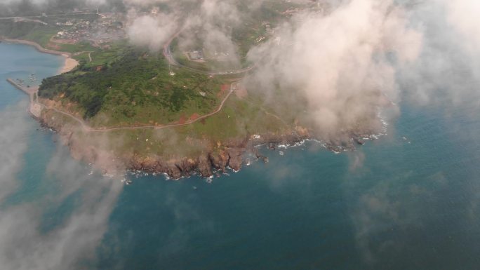 平潭岛屿高空云层海岸线风景航拍