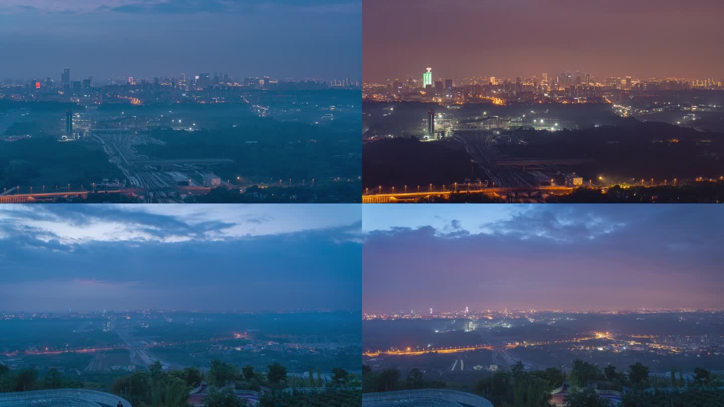 成都天府新区城市天际线日转夜延时摄影4K