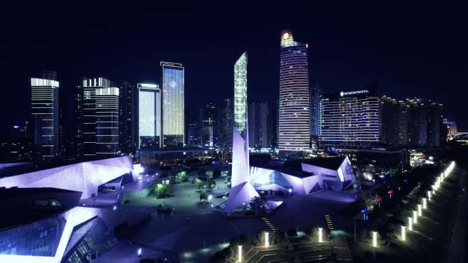 中国湖南省长沙城市航拍夜景