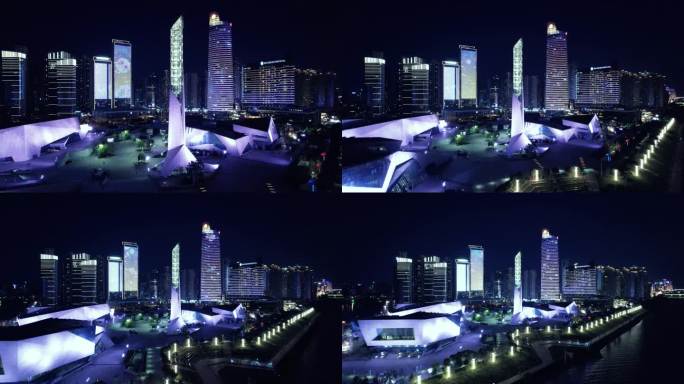 中国湖南省长沙城市航拍夜景