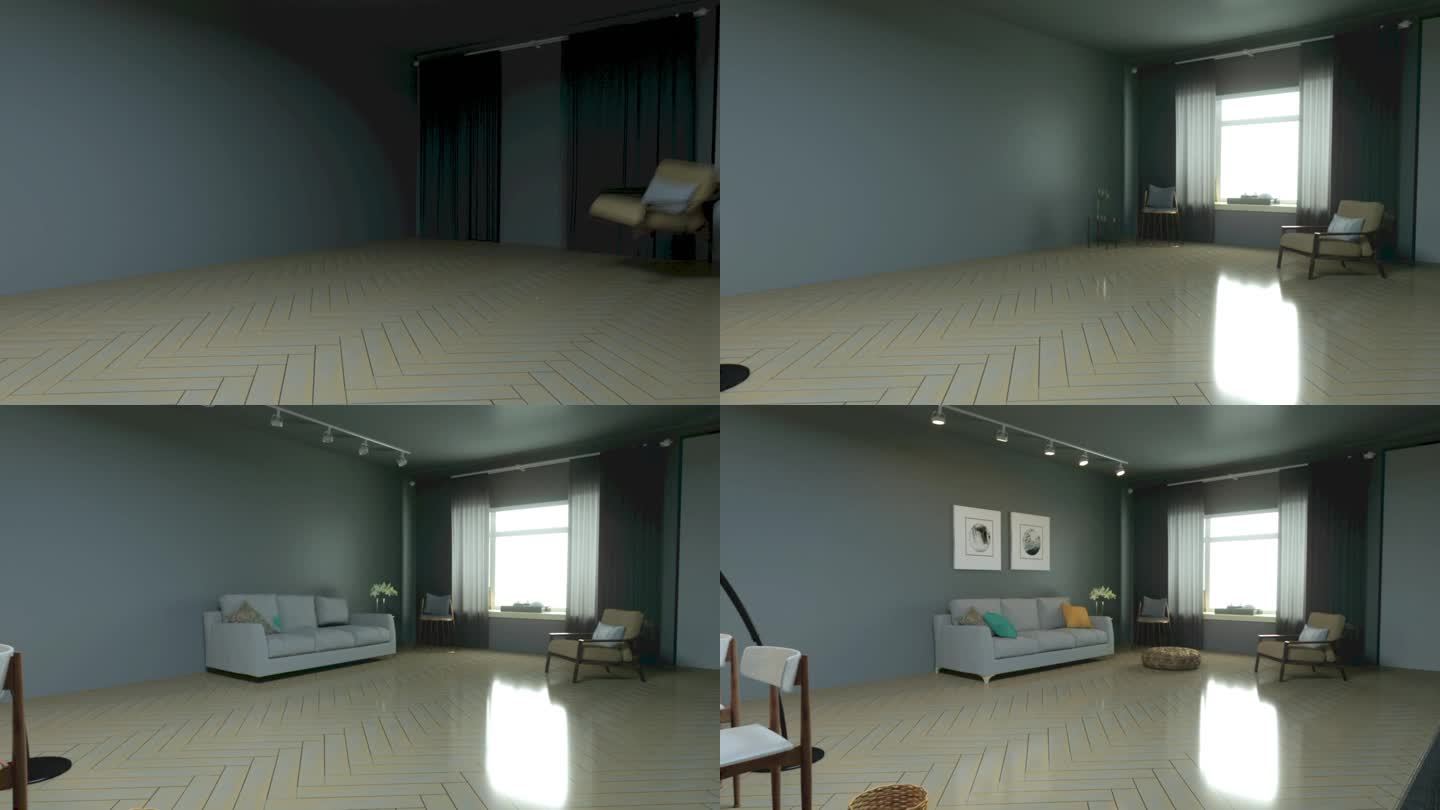 室内装修案例生长动画三维现代空间