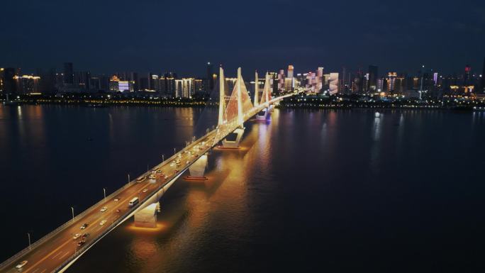 航拍-武汉长江二桥的夜景灯光秀