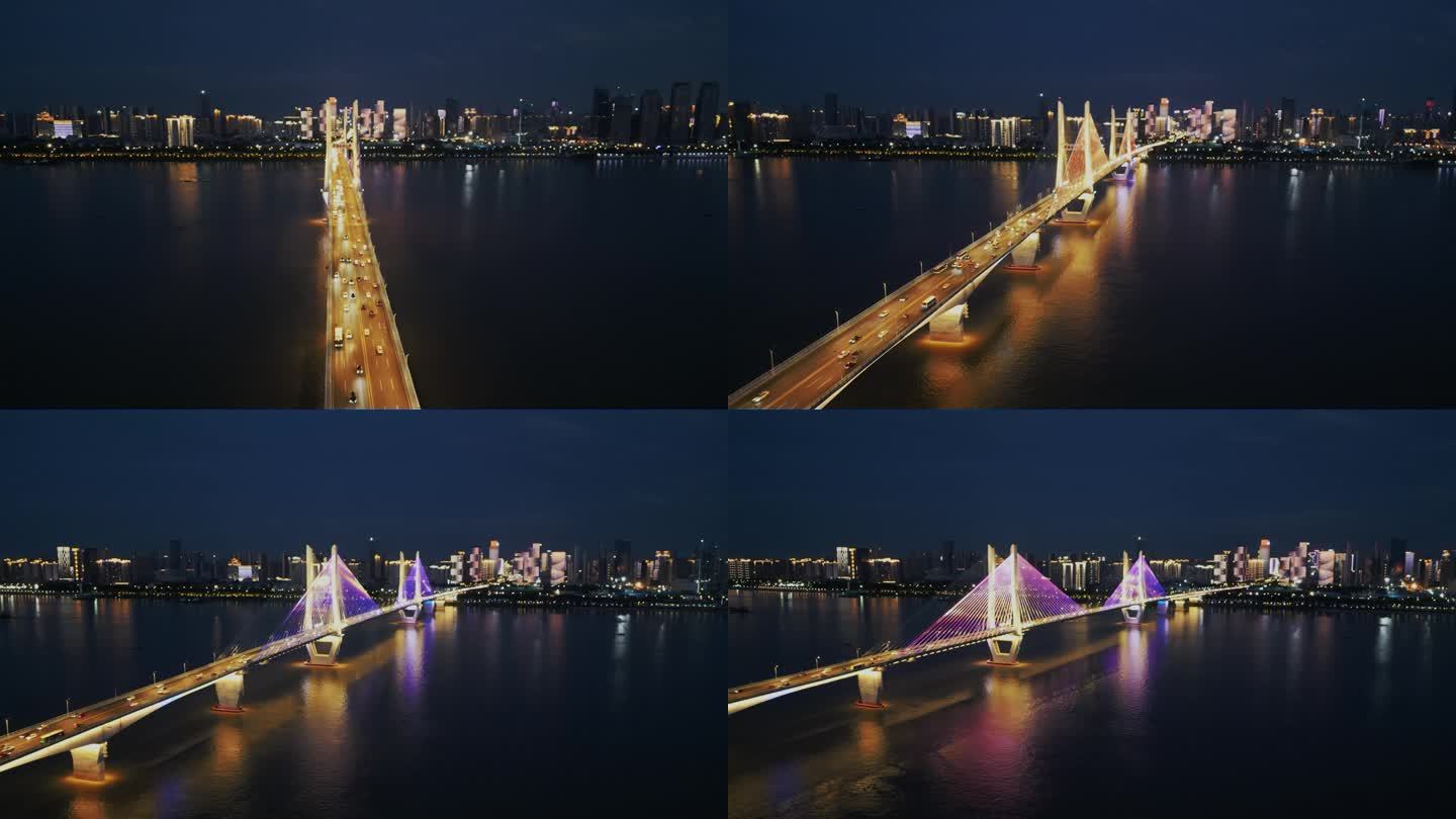 航拍-武汉长江二桥的夜景灯光秀