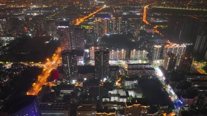 杭州钱塘新区文泽路夜晚夜景车流延时4