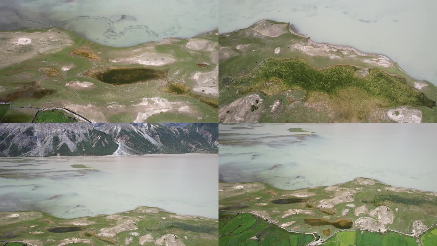 六七月西藏然乌湖航拍草原湖泊雪山同框风景