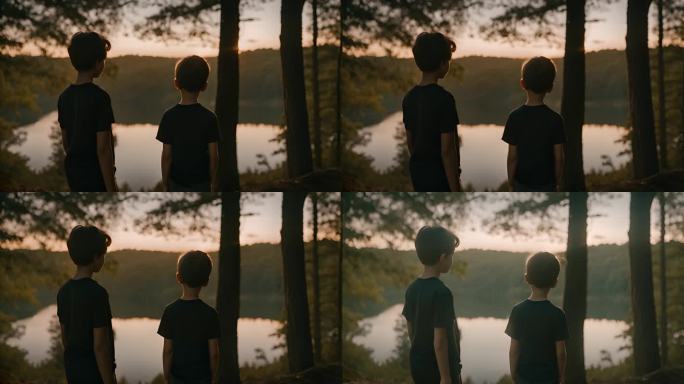 黄昏的森林 短发小男孩 柔和低调 宁静