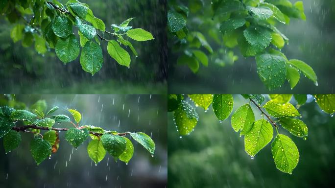 树叶子下雨天雨水水滴雨季ai素材原创户外