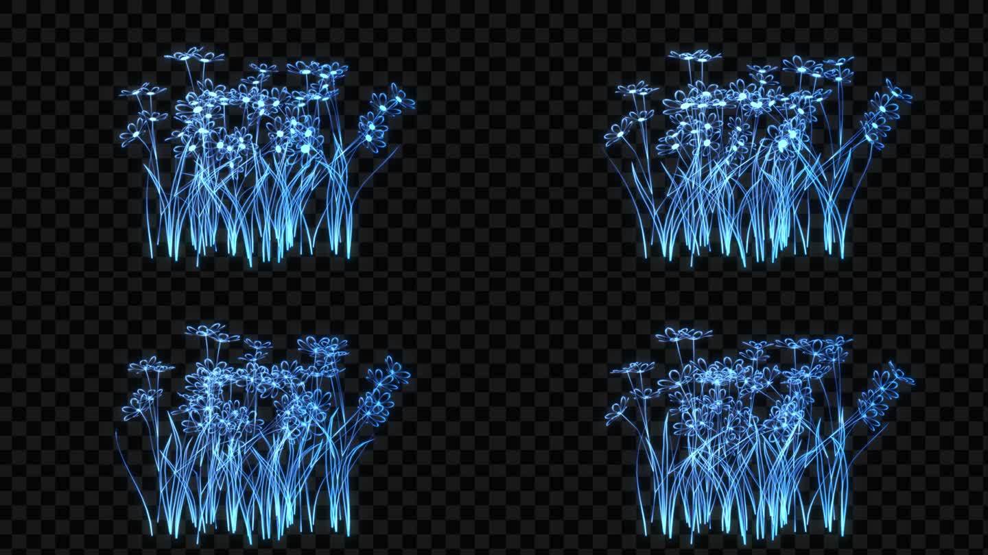蓝色发光植物花丛-带透明通道