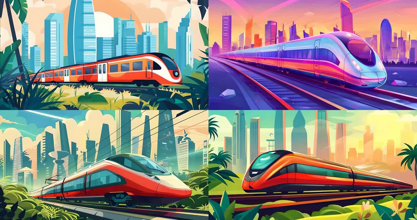 动车火车运输城市建设艺术背景