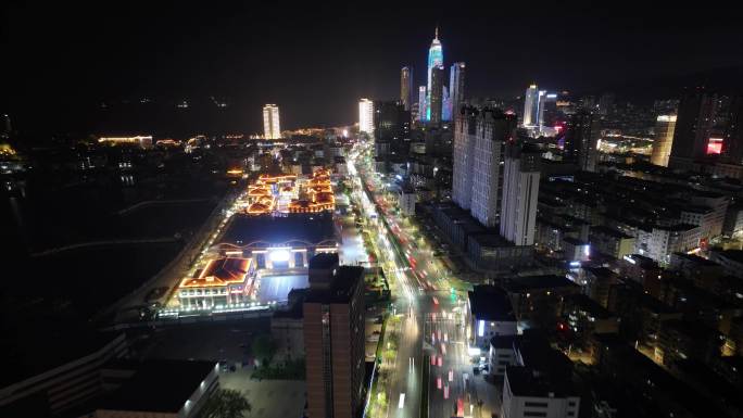 烟台滨海广场夜景航拍延时芝罘区山东夜晚4