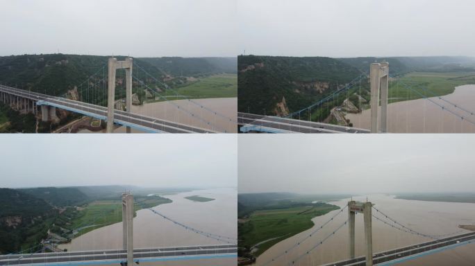 桃花峪黄河大桥航拍素材