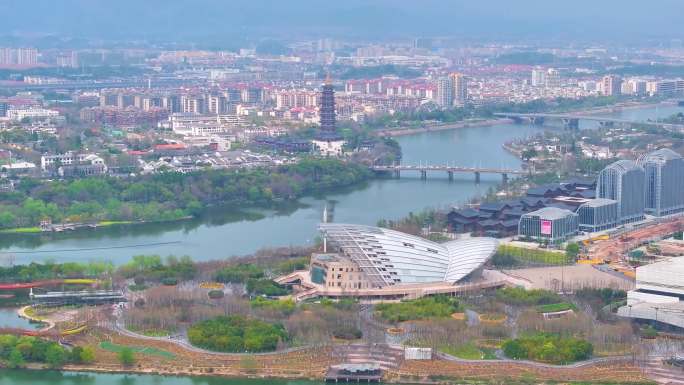 金华市婺城区婺州古城景区航拍城市地标大景