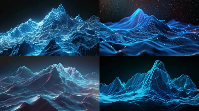 数据山峰虚拟蓝色粒子AI光线科技