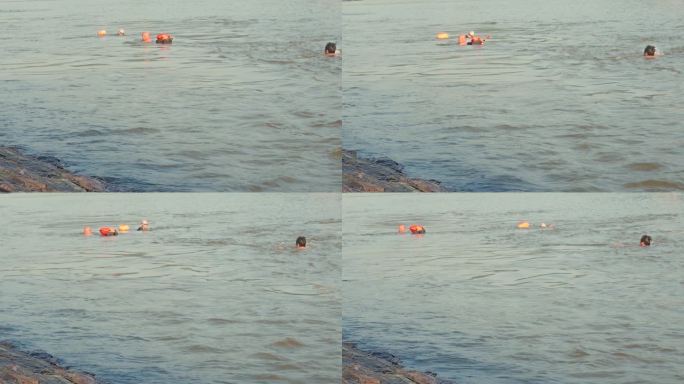4K江边水边河边冬泳游泳锻炼身体视频素材