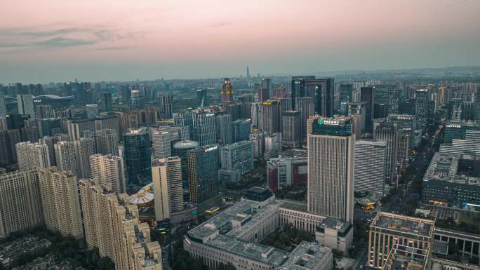 成都高新区城市天际线航拍延时摄影4K御三