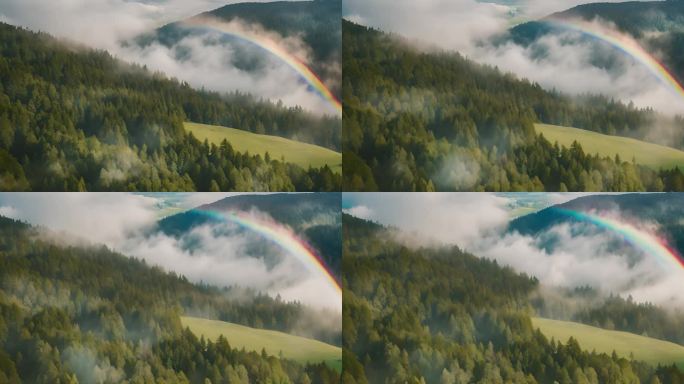 彩虹背景上的山脉上空的云层