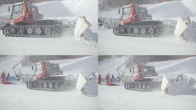 河北省张家口崇礼云顶滑雪场压雪车工作画面