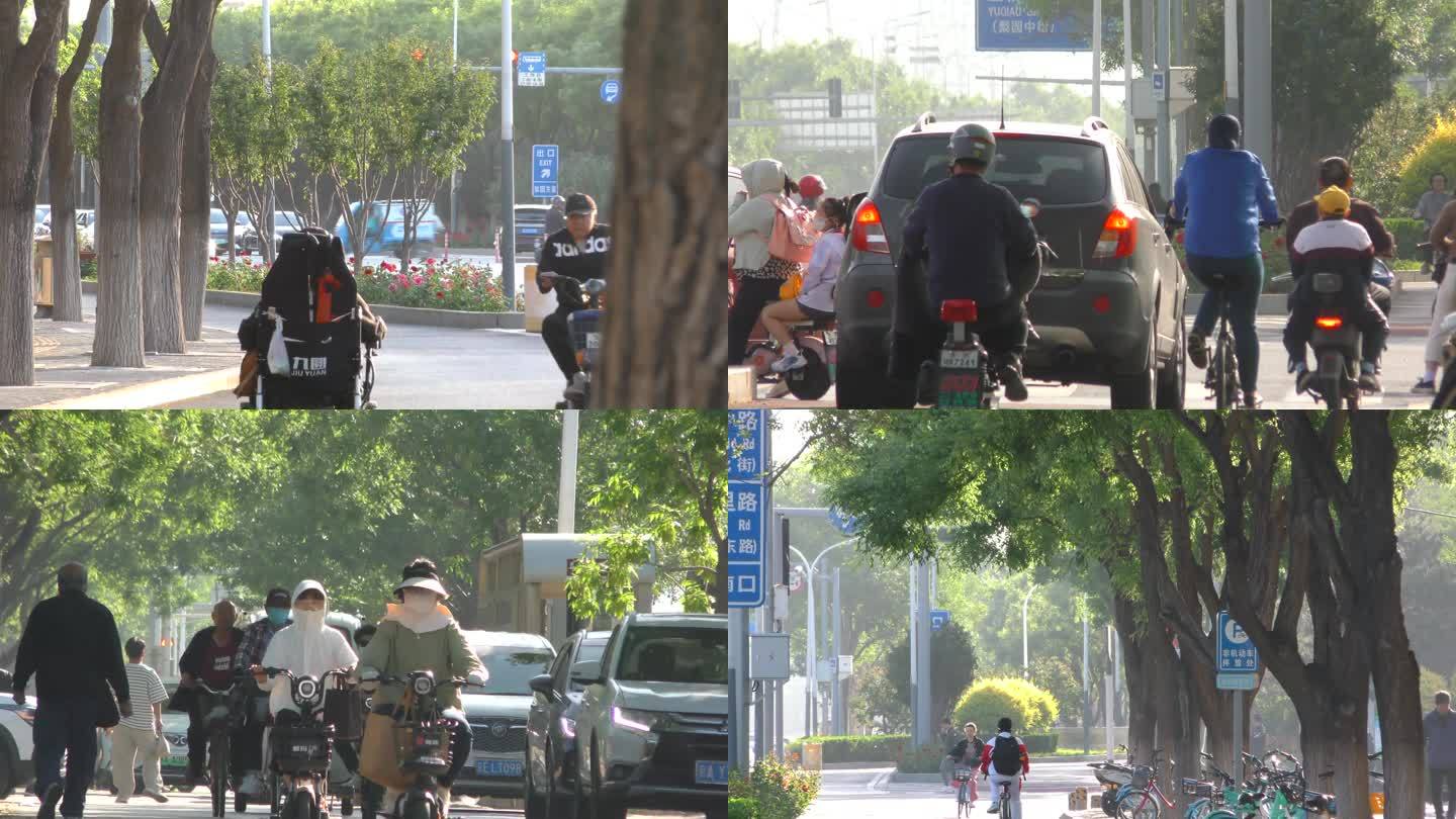 北京城市交通清晨打拼骑车生活人文忙碌生活