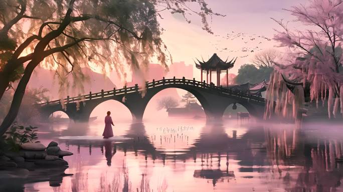 山水意境诗歌小桥流水唯美风景画