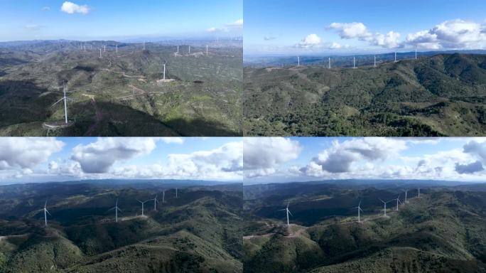 风力发电延时风车白云蓝天清洁能源双碳风景