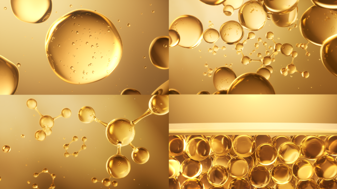 4K金色水分子球细胞水滴透明萃取皮肤精华