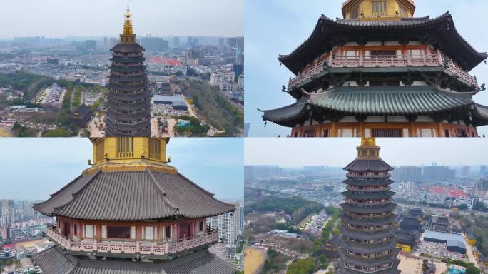 江苏常州天宁禅寺古塔红梅公园航拍天宁区城