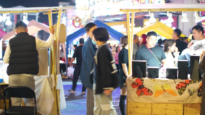 浙江省杭州市拱墅区武林夜市夜晚夜景逛街购