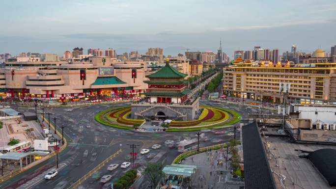 西安钟楼日转夜景延时