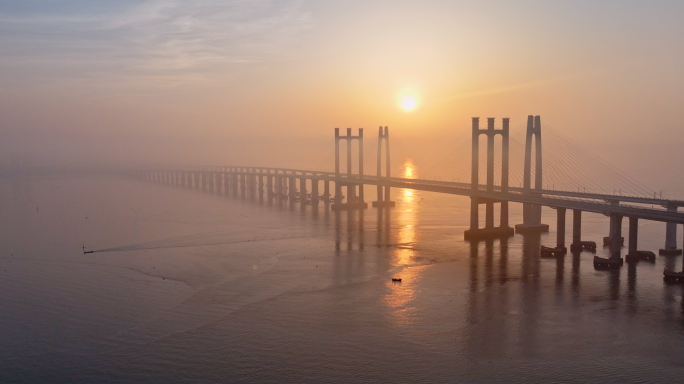泉州湾跨海大桥日出日落航拍