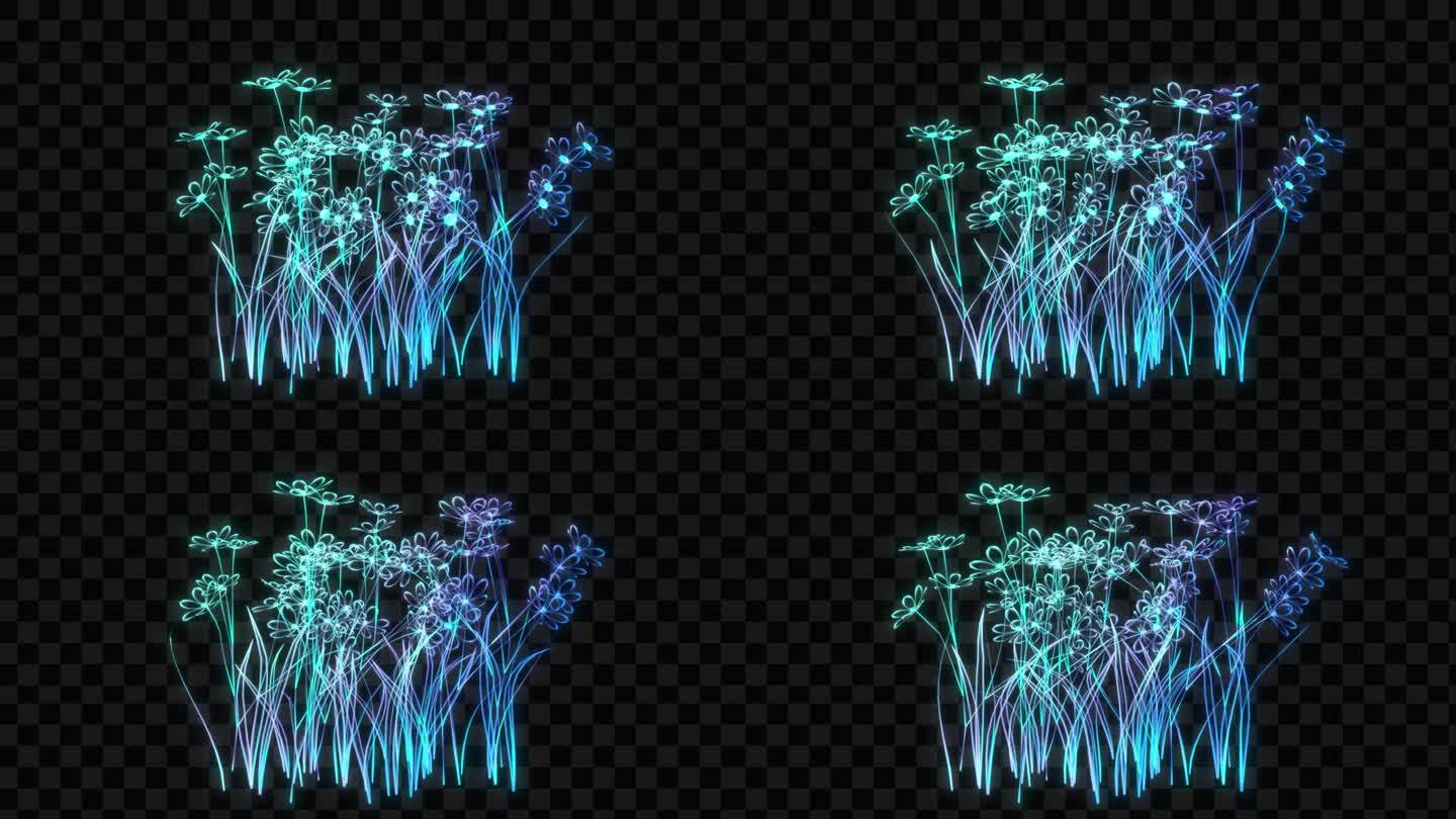 蓝色发光植物花丛-带透明通道