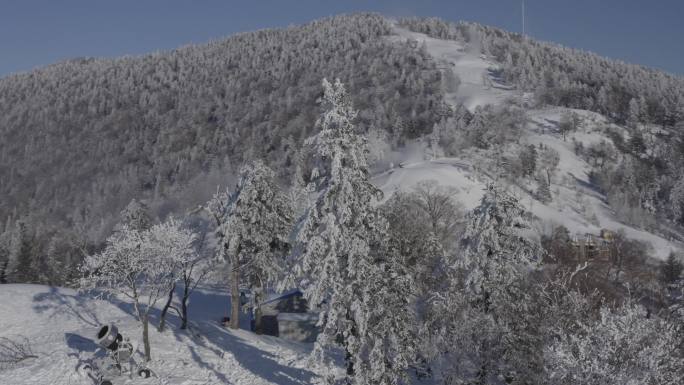 航拍吉林省吉林市永吉北大湖滑雪场雪景全景