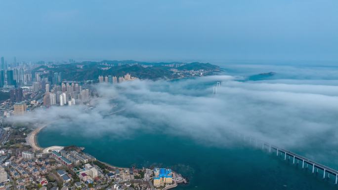 大连星海湾平流雾航拍延时