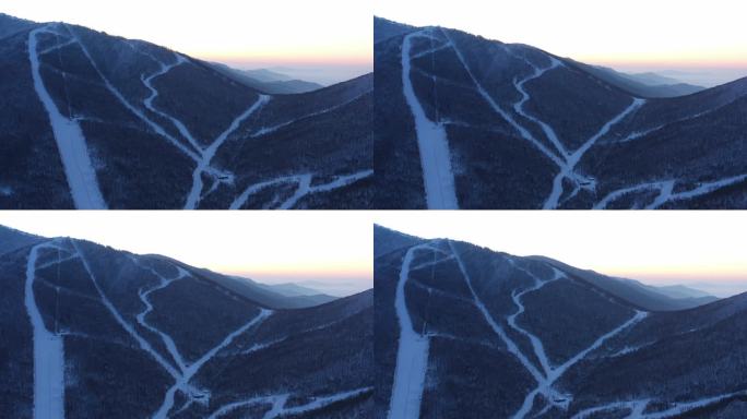 航拍吉林省吉林市永吉北大湖滑雪场雪景全景