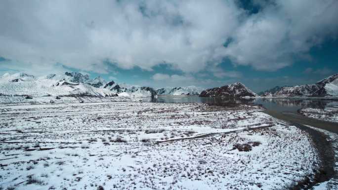 航拍4K青海甘肃新疆冰川雪地湖面无人区