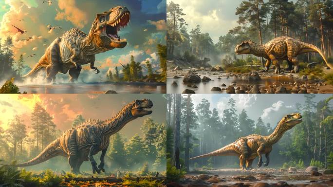 远古森林恐龙霸王龙侏罗纪白垩纪时代ai素