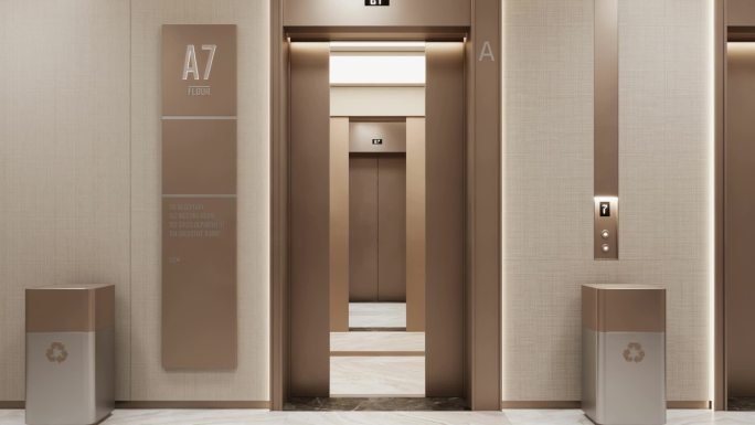 电梯开门动画写字楼电梯三维地产电梯入户