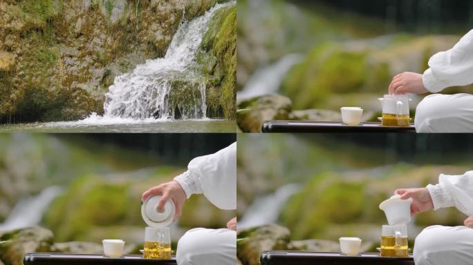 意境、泡茶、沏茶、大自然、瀑布