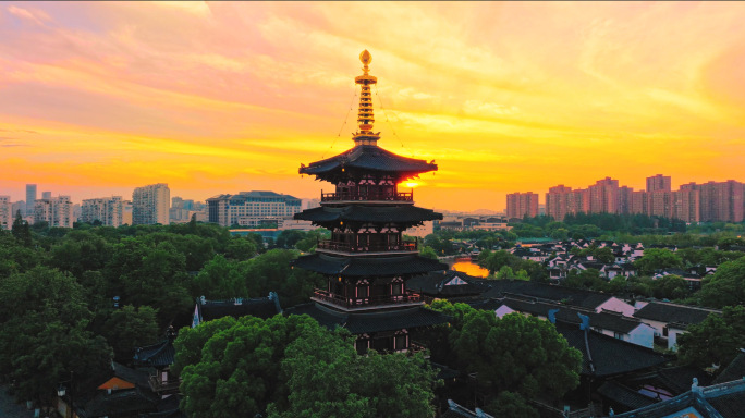 航拍苏州寒山寺