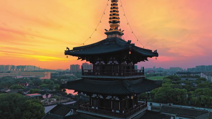 航拍苏州寒山寺