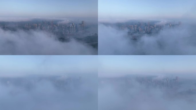 4K航拍重庆城市平流雾中穿梭2024