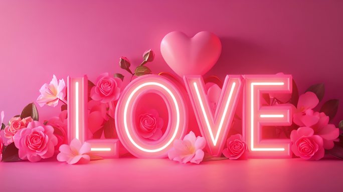 粉色霓虹love情人节和520背景素材