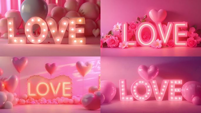 粉色霓虹love情人节和520广告素材