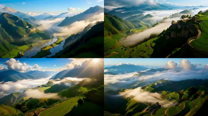 山川河流山脉风光梯田农田