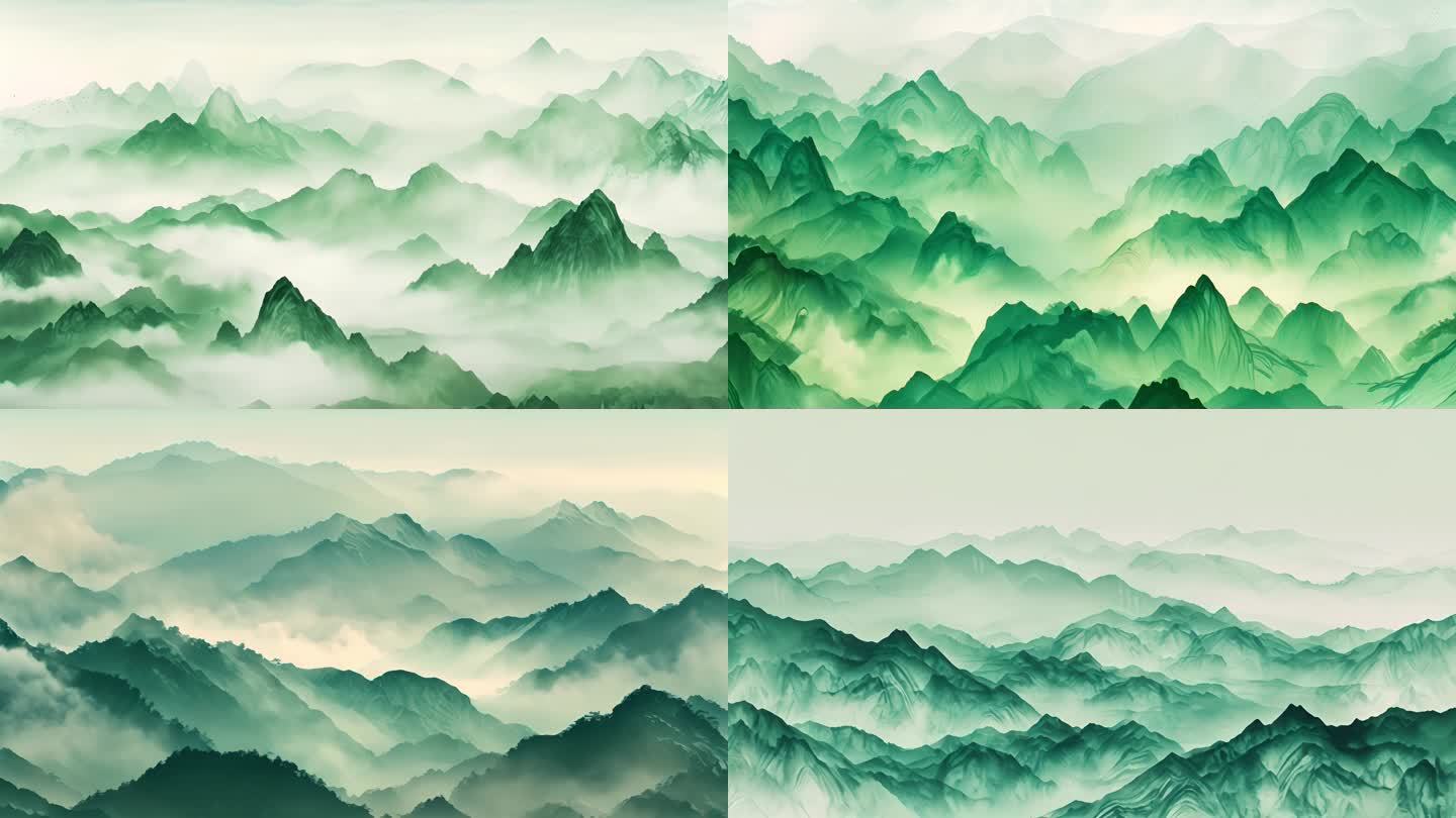 中国风意境山水画，千里江山青绿