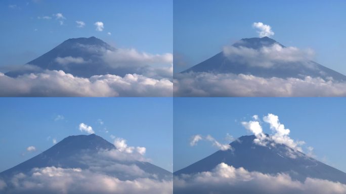 在日本富士山前移动的云