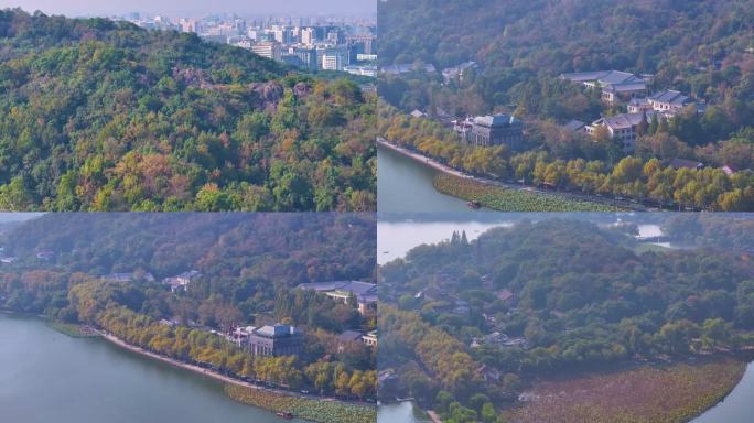 浙江杭州西湖景区宝石山保俶塔航拍北山街素