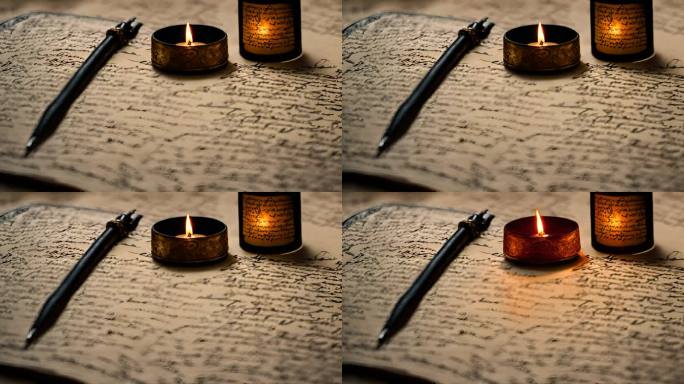 用一支旧钢笔一张点燃蜡烛的纸上写字